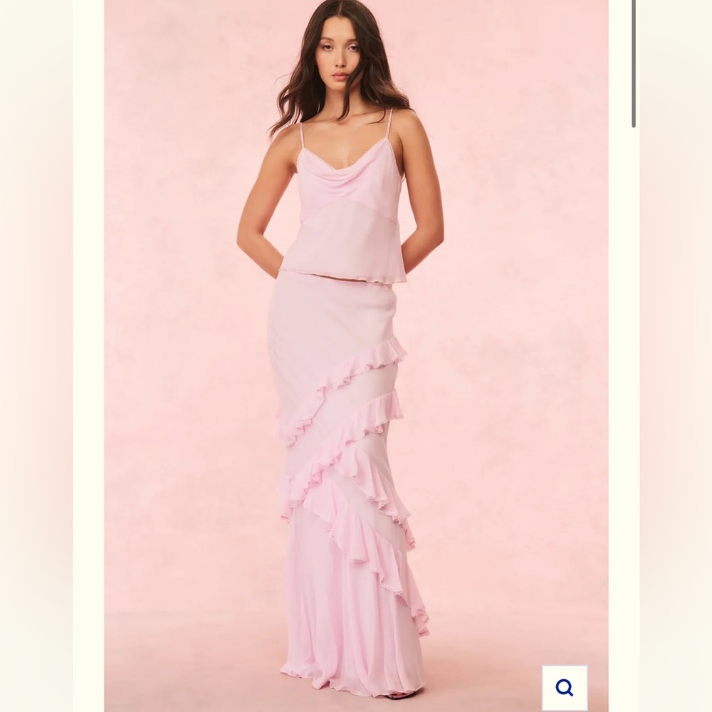 LoveShackFancy Set Mitnessa Asymmetric Ruffle Maxi Skirt and Top - Picture 3 of 4